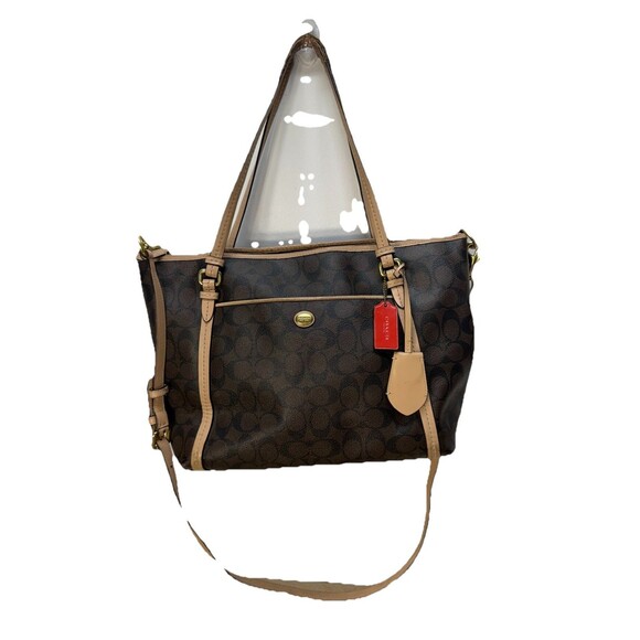 Coach Authentic Peyton Signature Brown Leather Monogram Zip Carryall Shoulder - Picture 1 of 16